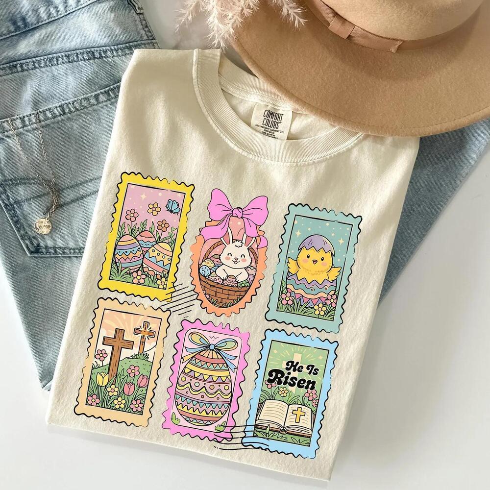 Easter Retro Stamps Shirt He Is Risen Easter Tee
